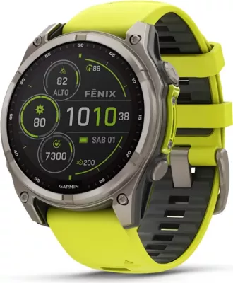 Smartwatch Garmin fēnix® 8 Solar, Sapphire, Titanium with Amp Yellow / Graphite silicone strap, 47 mm