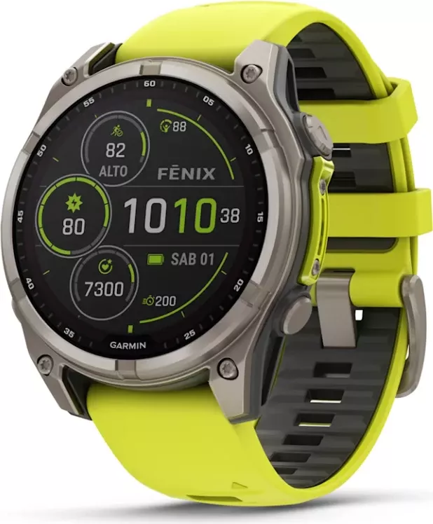 Smartwatch Garmin fēnix® 8 Solar, Sapphire, Titanium with Amp Yellow / Graphite silicone strap, 47 mm