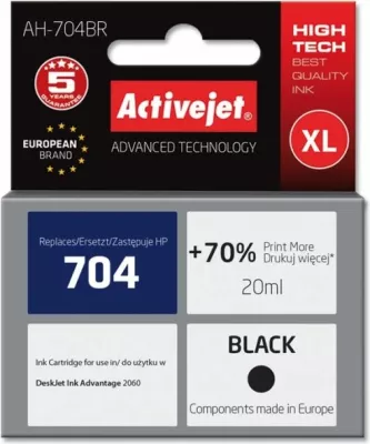 Kartutsh boje ActiveJet AH-704BR / HP 704 (CN692AE), XL 20 ml, e zezë
