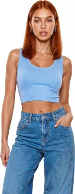 Crop top për femra I am BASIC 1947, blu e çelët