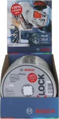 Disk prerës Bosch X-LOCK Standard Inox 125mm, 1mm, 10 copë, zi/bardhë