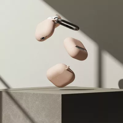 Mbështjellës silikoni Ringke për Apple AirPods 4, Bezhe, me karabiner