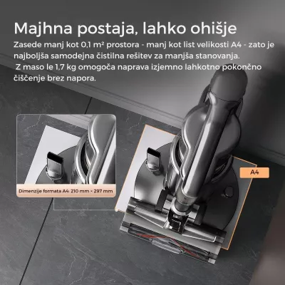 Fshesë me korrent vertikale pa kabllo Uwant V500G 25000Pa, stacion auto-zbrazje 60 ditë, 40 min, gri, set me aksesorë + 2 qese pluhuri