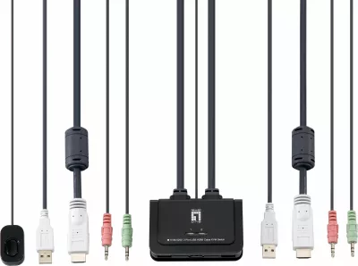 Switch KVM LevelOne 2-Port USB HDMI, 1920 x 1200 pixels, Ngjyrë e zezë, Gri