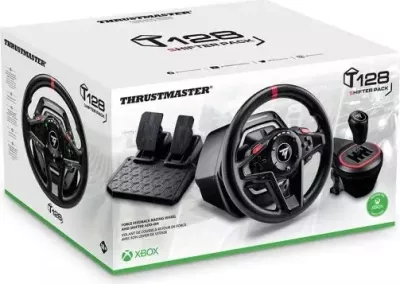 Set timon garash Thrustmaster T128-X Shifter Pack, Force Feedback, për Xbox Series X|S/Xbox One dhe PC, me pedale + TH8S shifter 8 shpejtësi, i zi