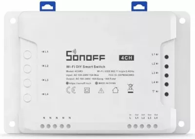 Switch smart Wi‑Fi SONOFF 4CHR3, 4‑kanal, 10A, 3500W, 2.4GHz, i bardhë