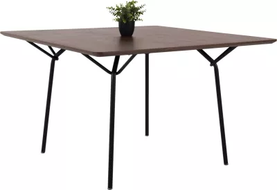 Tavolinë katrore për ngrënie TRENK, MDF me furnir lisi në ngjyrë arre, këmbë metalike të zeza, 120x120x75H cm