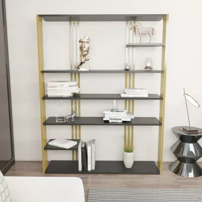 Raft librash Skye Decor, ngjyrë antracit dhe ari