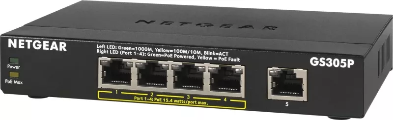Switch Netgear GS305P-300EUS, 5 porte, PoE