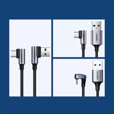 Kabllo USB-A në USB-C Ugreen 76210 1 m QC3.0 3A 90° gri
