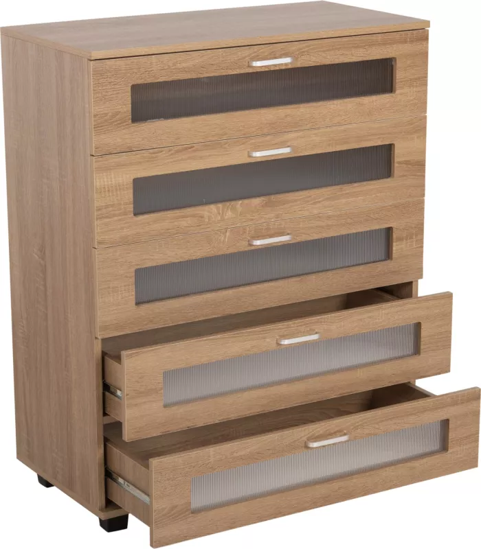 Komodinë me sirtarë THORGAN FH9881.01 melaminë në ngjyrë sonama-5 sirtarë 80Χ40Χ100H cm