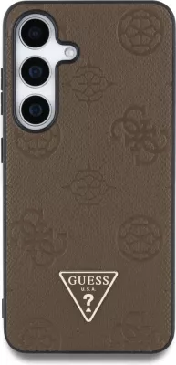Mbështjellës Guess Grained Hot Stamp Peony Pattern Triangle Logo MagSafe për Samsung Galaxy S25, Kafe