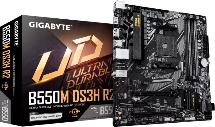 Pllakë amë GIGABYTE B550M DS3H R2, AM4, B550, mATX, DDR4, 128GB, USB 3.2 Gen1, HDMI/DP, e zezë