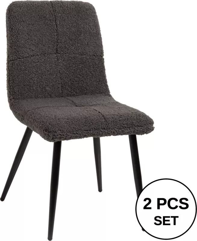 Karrige SHELLY FH8590.01, pëlhurë TEDDY, ngjyrë gri, këmbë metalike të zeza, 48x64x87H cm., set prej 2 copë