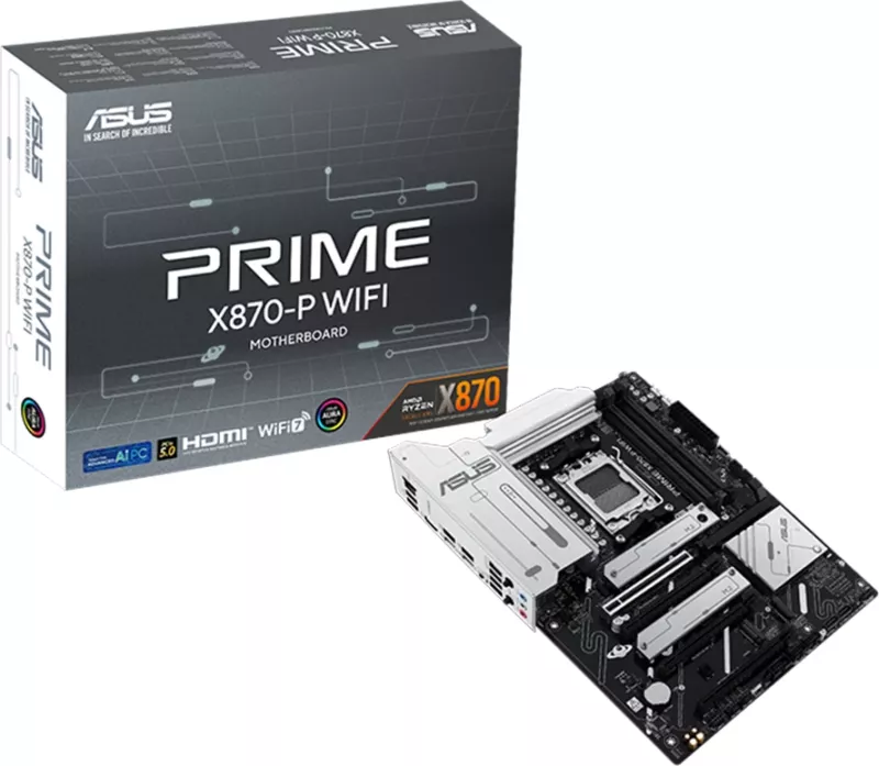 Pllakë amë ASUS PRIME X870-P WIFI, ATX, Socket AM5, DDR5, Bluetooth 5.4, 2.5Gb LAN, e zezë/argjendtë
