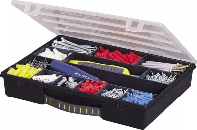 Kasetë organizator Stanley 1-92-761, 14 ndarje, 34 x 26 x 5.7 cm, e zezë/transparente