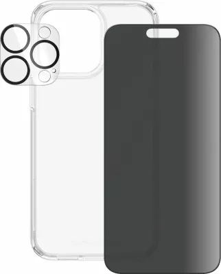 Set mbrojtës 3-në-1 PanzerGlass Privacy për iPhone 15 Pro Max, transparent, paketë 3 pjesë