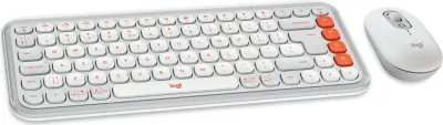 Tastierë Logitech POP ICON COMBO, Wireless, Bluetooth, Scissor key switch, QWERTY, Portokalli, Bardhë