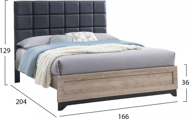 Krevat dopio AELIA, pëlhurë gri & këmbë-Sonama MDF 155x215x138Hcm