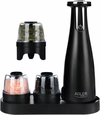 mulli elektrik kripë/piper Adler AD4449b, 3 grirës të ndërrueshëm, 150 ml, USB-C, mat i zi, set