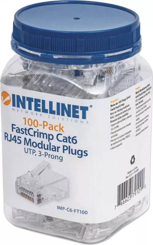 Pin Intellinet 791090 RJ45 Cat6 UTP, 100 copë, transparent