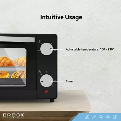 Furrë elektrike mini Brock TO 9001 B, 9 L, 650 W, me konvekcion, e zezë