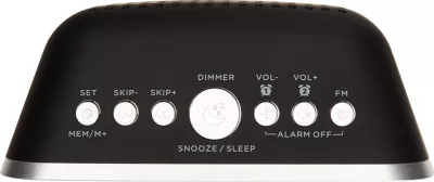 Orë alarmi me radio Aiwa CRU-19BK, FM/PLL, 2 alarme, 2x USB karikim, AUX In, ekran LED i zbehshëm, e zezë