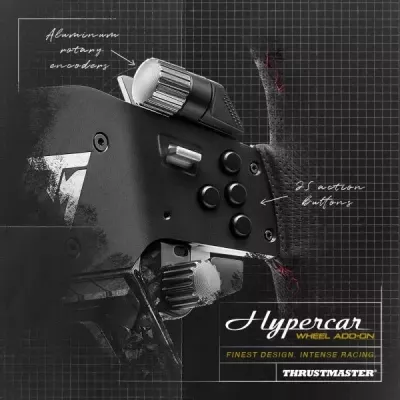 Timon për simulator garash Thrustmaster Hypercar Wheel Add-On, 25 butona, kompatibil me baza T818/T598, i zi