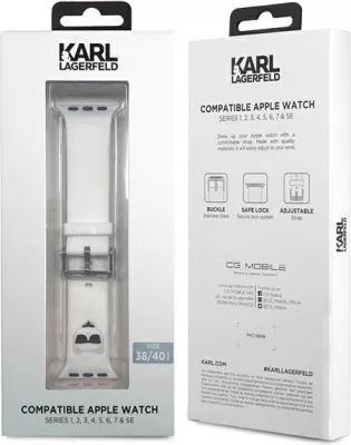 Rrip silikoni për Apple Watch Karl Lagerfeld Silicone Choupette Head, i bardhë, 38/40/41mm
