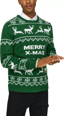 Xhemper për meshkuj Only & Sons ONSXMAS REG 5 ALLOVER CREW KNIT 22031171, i gjelbër [Madhësia: L]