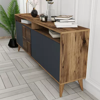 Bufe melamine, ngjyrë arre dhe gri qymyr, 180x35x78.6H cm, FH9431.01