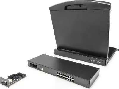 KVM Switch Digitus 16-Port, Cat.5, për konsolë modulare, zi