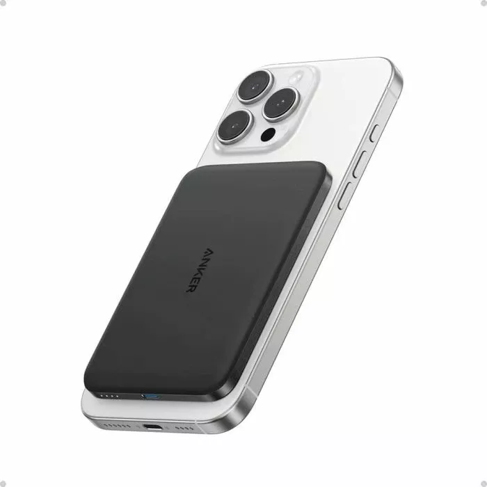 Power bank ANKER Nano A1665H11 5000 mAh ultra i hollë magnetik Qi2/MagSafe 15W pa kabllo, 20W USB-C, i zi