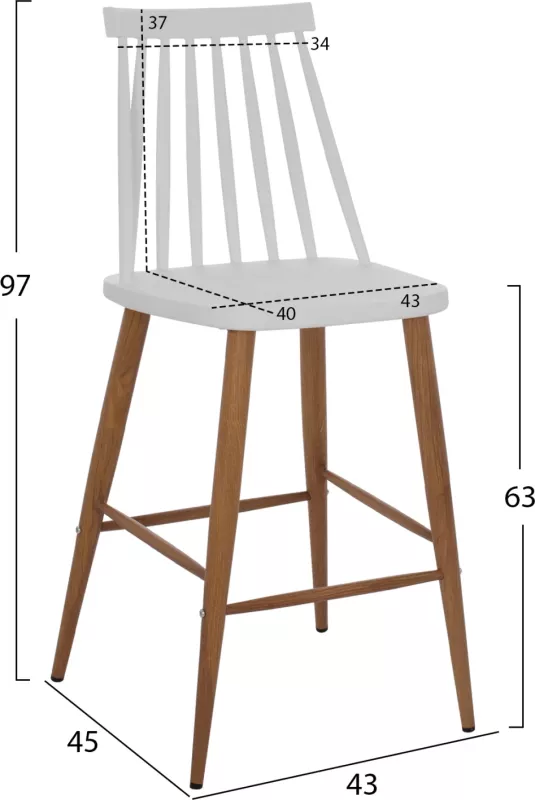 Karrige për bar FH9300.01 e bardhë, lartësi mesatare, 43x45x97 cm, set prej 2 copë