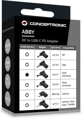 Adapter Conceptronic USB-C PD100W në 5.5x1.7mm për Acer, i zi