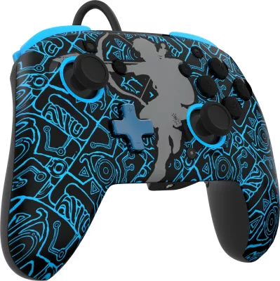 Kontroller me kabllo PDP REMATCH Glow in the Dark Link për Nintendo Switch, me audio 3.5mm dhe butona të rimapueshëm, zi/kaltër