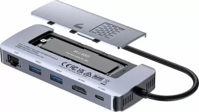 Hub USB-C aktiv Unitek D1120A01 10Gbps, HDMI, Ethernet, M.2 SSD, PD 100W, gri