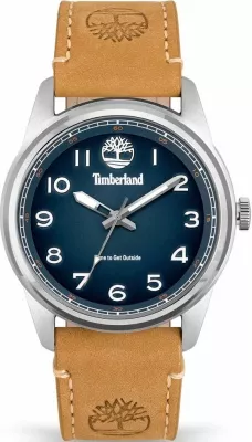 Orë dore për meshkuj Timberland Northbridge TDWGA2152102, 45 mm, Quartz, 5 ATM, cadran blu, rrip lëkure kafe, me kuti