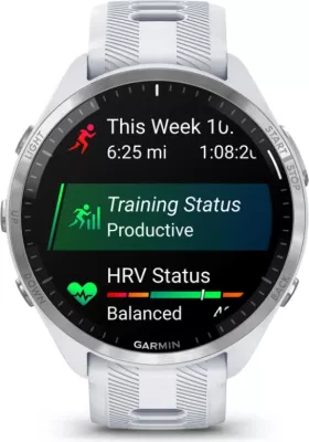 Smartwatch Garmin Forerunner® 965 – Titanium Bezel, Stone White Case, Stone White/Dusty Grey Silicone Strap
