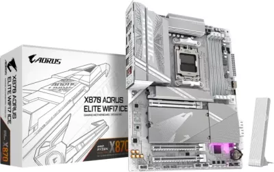 Pllakë amë GIGABYTE X870 AORUS ELITE WIFI7 ICE, AM5, ATX, DDR5, WiFi 7, 2.5GbE, USB4, e bardhë