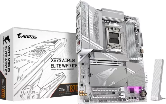 Pllakë amë GIGABYTE X870 AORUS ELITE WIFI7 ICE, AM5, ATX, DDR5, WiFi 7, 2.5GbE, USB4, e bardhë