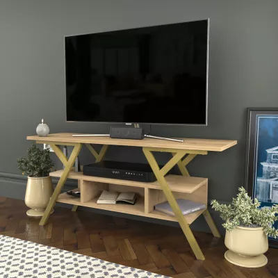Komodinë për TV Skye Decor, ngjyrë ari, lis, Minerva