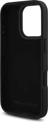 Mbështjellës Karl Lagerfeld HC Grained PU Cardslot Metal Elong për iPhone 16 Pro Max, e zezë