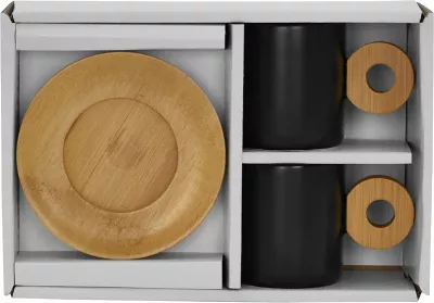 Set filxhanësh espresso Nordic, porcelan i zi, bambu natyral, 2 copë, 20x14x7