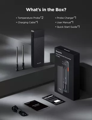 Termometër mishi Govee GoveeLife, wireless Bluetooth + WiFi, 2 sonda, LCD, rreze deri 150 m, i zi