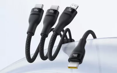 Kabllo USB-C Baseus Flash Series 3 3-në-1 100W 1.5 m (2x USB-C + Lightning), e zezë