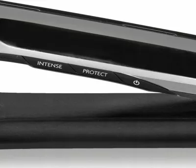 Piastrë flokësh BaByliss ST397E, pllaka të gjera 35 mm, 235°C, jonizim, 6 nivele temperature, e zezë, set me krehër të heqshëm dhe mbështetëse termike