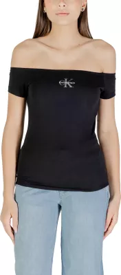 Maicë për femra Calvin Klein Jeans Monogram Off Shoulder LV047C203G, e zezë