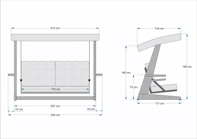 Karrige lëkundëse treshe për kopsht, ngjyrë bezhë, Skye Decor, Sia 2400