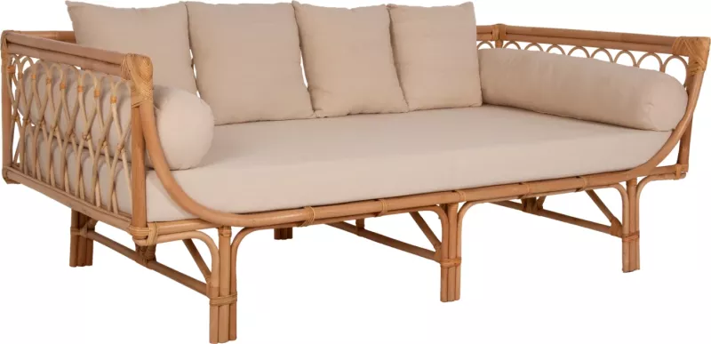 Divan ALIKI FH9658 prej ratanit, jastëkët bezhë, 200x100x86H cm